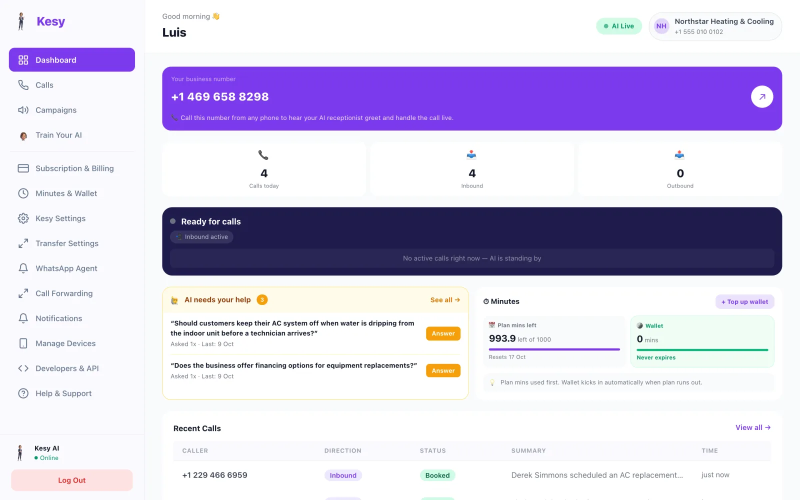Kesy everything at a glance screen