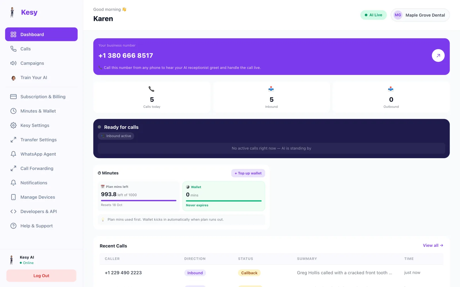 Kesy everything at a glance screen